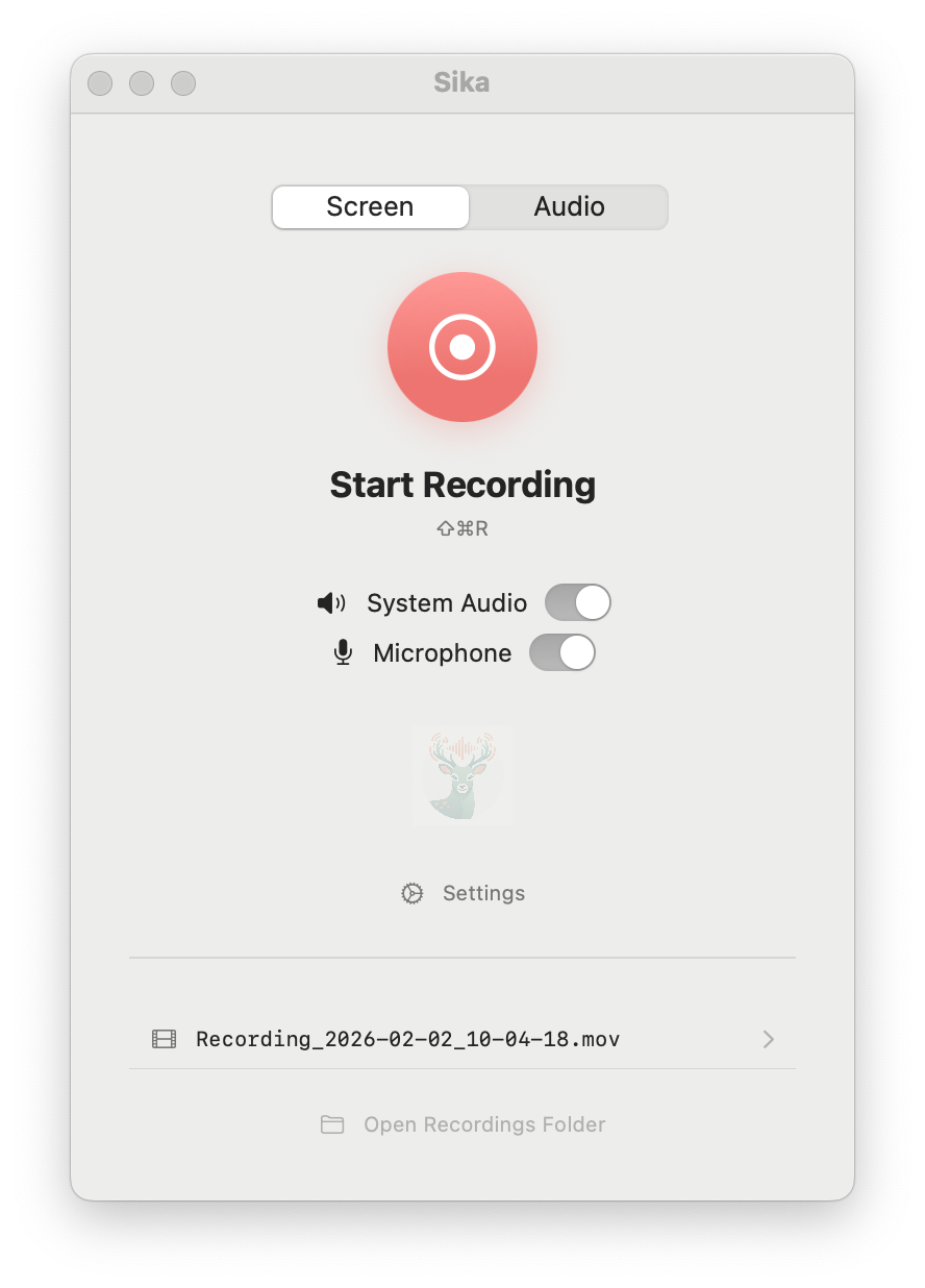 Sika screen recording interface